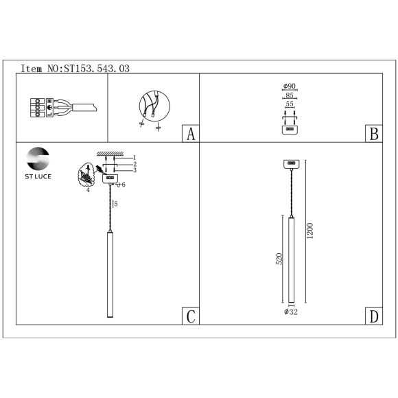 ST153.543.03 ST Luce Светильник подвесной, LED, 4000K 1х3W, 255Lm, IP20, D30xH1,180-240V, белый ra