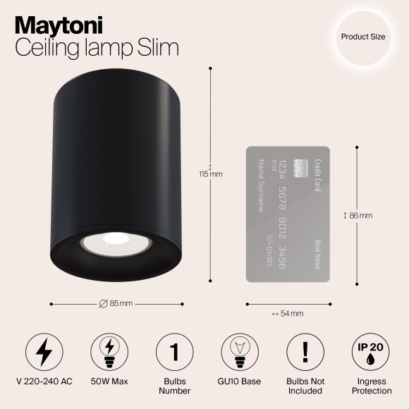 Накладной потолочный светильник Maytoni C012CL-01B Slim под лампу 1xGU10 50W Накладной потолочный светильник Maytoni C012CL-01B Slim под лампу 1xGU10 50W