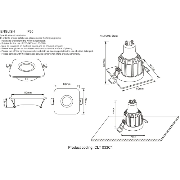 Светильник встраиваемый Crystal Lux CLT 033C1 WH 1400/177 Светильник встраиваемый Crystal Lux CLT 033C1 WH 1400/177