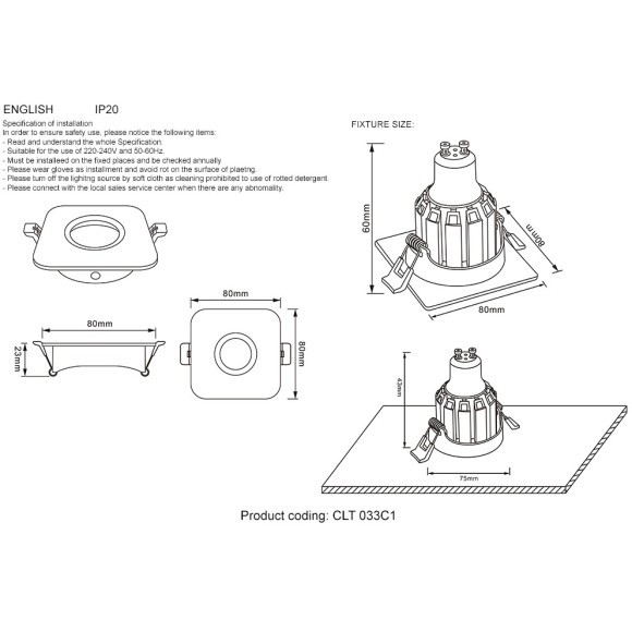 Светильник встраиваемый Crystal Lux CLT 033C1 WH 1400/177 Светильник встраиваемый Crystal Lux CLT 033C1 WH 1400/177