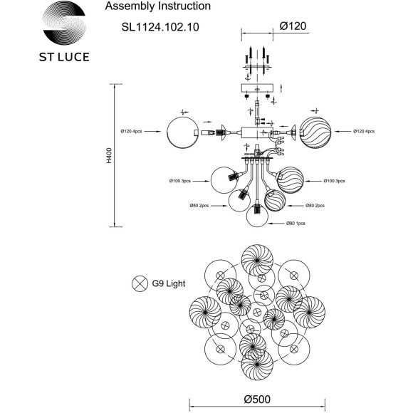 SL1124.102.10 Люстра потолочная ST-Luce Хром/Дымчатый,Прозрачный G9 10*5W (из 2-х коробок) VINETTO
