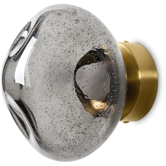 Freya Mote FR5601WL-01GR Светильник светодиодный настенно-потолочный, основание латунь, плафон дымчатое стекло нестандартной формы с вкраплениями, CCT перекл. цветовой температуры LED 5Вт 2700-3000-4000K 350Лм CRI80 180° IP20 220V