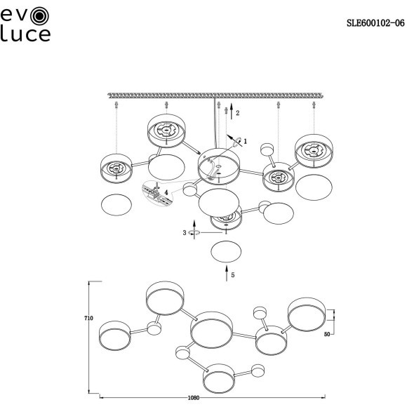 SLE600102-06 Светильник потолочный Золотистый, Светлое дерево/Белый, Серый LED 6*15W 4000K DOSSENA