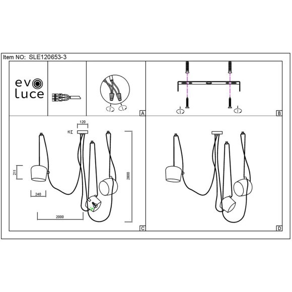 SLE120643-03 Светильник подвесной Черный/Черный E27 3*40W TRIESTE