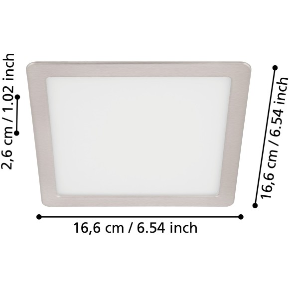 99168 EGLO FUEVA 5 (Фуэва 5) встраиваемый квадратный LED-светильник, 11 Вт, 1350 лм, 3000 К, IP20, матовый никель, 166x166 мм