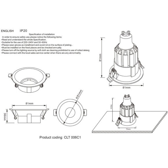 Светильник встраиваемый Crystal Lux CLT 006C1 BL