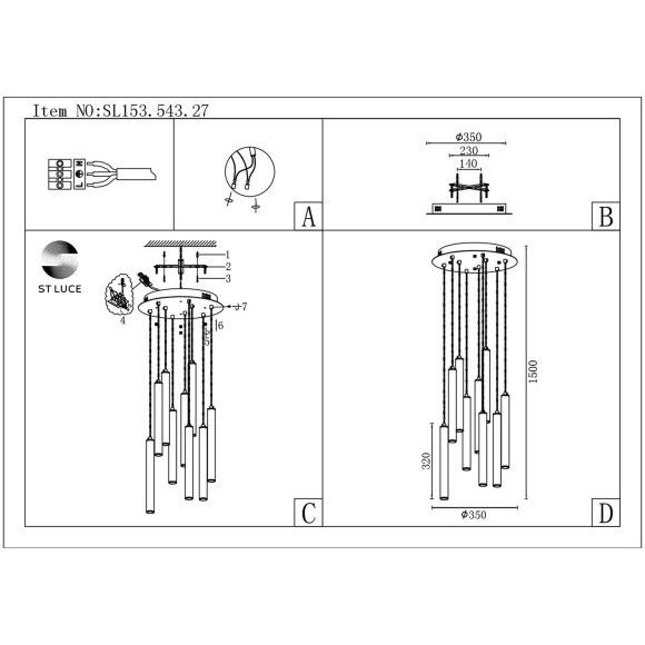 ST153.543.27 Светильник подвесной Белый LED 1*27W 4000K 2 295Lm Ra IP20 D350xH1 500 180-240V Подвесные светильники ST153.543.27 Светильник подвесной Белый LED 1*27W 4000K 2 295Lm Ra IP20 D350xH1 500 180-240V Подвесные светильники