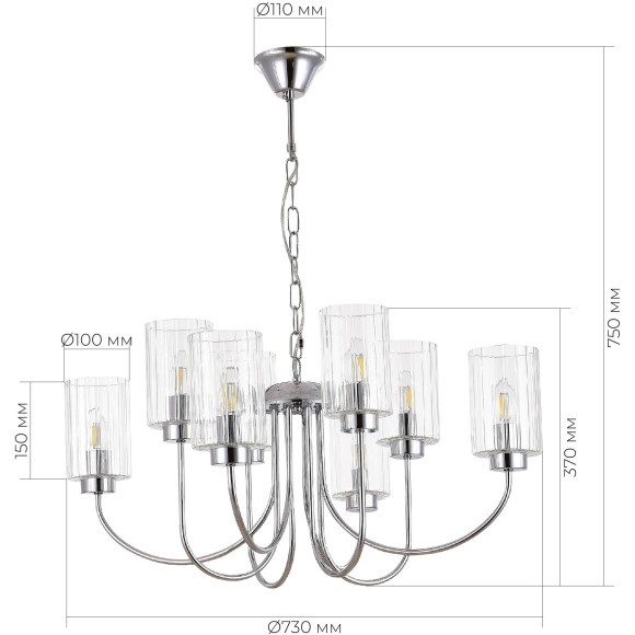 SLE1127-103-08 Светильник подвесной Хром/Прозрачный E14 8*40W TILDA SLE1127-103-08 Светильник подвесной Хром/Прозрачный E14 8*40W TILDA