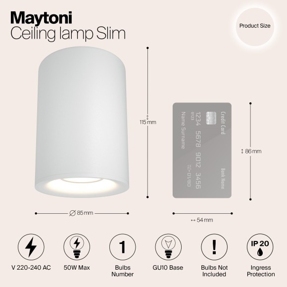 Накладной потолочный светильник Maytoni C012CL-01W Slim под лампу 1xGU10 50W