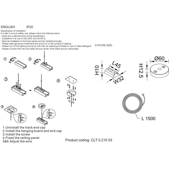 Подвесной комплект для шинопровода Crystal Lux CLT 0.210 03 WH 1408/015