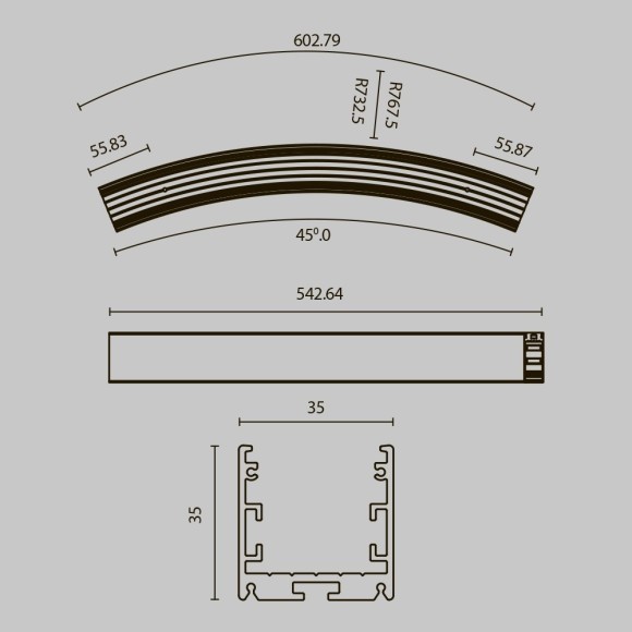 Радиусный профиль 35x35 Ø1500мм 1/8 круга черный ALM-3535R-B-D-45°-1.5M Радиусный профиль 35x35 Ø1500мм 1/8 круга черный ALM-3535R-B-D-45°-1.5M