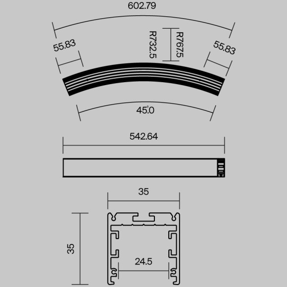 Радиусный профиль 35x35 Ø1500мм 1/8 круга черный ALM-3535R-B-D-45°-1.5M Радиусный профиль 35x35 Ø1500мм 1/8 круга черный ALM-3535R-B-D-45°-1.5M
