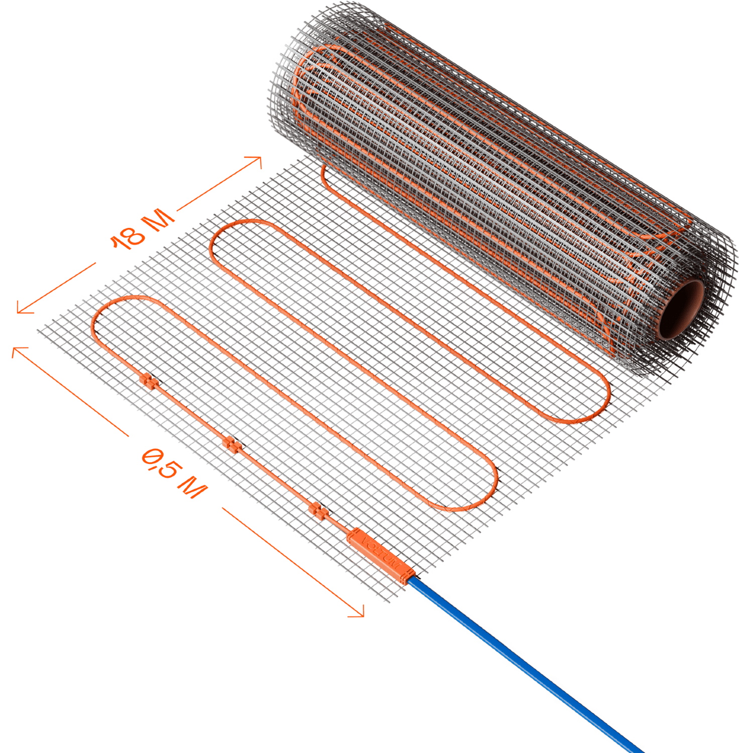 VLT01-150-9.0 Нагревательный мат (Теплый пол) длиной 18 метров и шириной полметра (0,5 метра) Voltum Т150 мощность 1350Вт 150Вт/м², двужильный экранированный кабель, клеевая основа, укладка в плиточный клей/стяжку, гарантия 25 лет