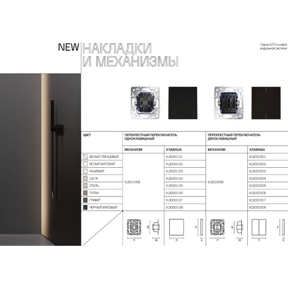 VLS000108 Клавиша для выключателя и переключателя одноклавишного черного матового цвета VOLTUM S70 (черный матовый)