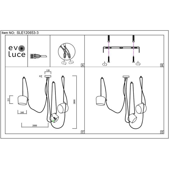 SLE120653-03 Светильник подвесной Белый/Белый E27 3*40W TRIESTE
