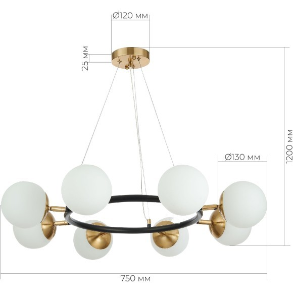 SLE220403-08 Светильник подвесной Черный, Латунь/Белый E27 8*60W FORLI