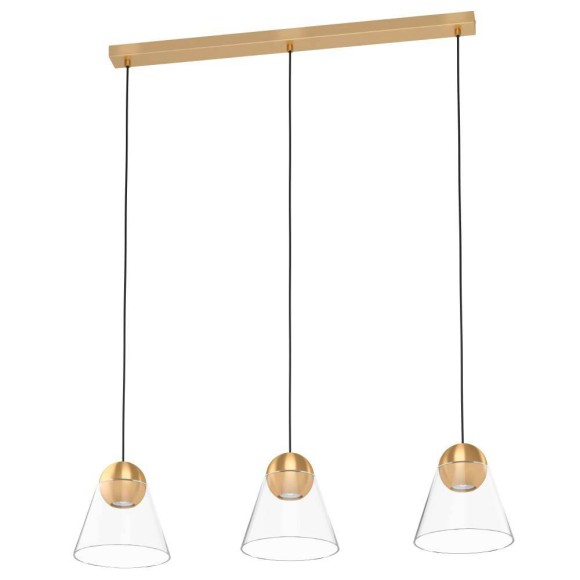 99629 EGLO Cerasella (Кераселла), подвесной LED-светильник, 3×GU10, 13,5 Вт, 1035 лм, 3000 К, матовая латунь, прозрачное стекло, IP20