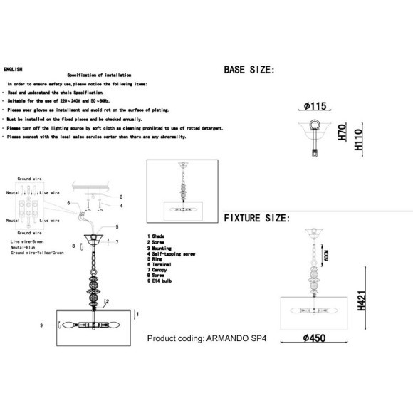 Светильник подвесной Crystal Lux ARMANDO SP4 CHROME Светильник подвесной Crystal Lux ARMANDO SP4 CHROME