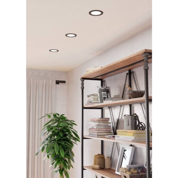 901413 Светодиод встраиваемый свет-к  с рег-кой цветовой темп-ры FUEVA 6, 6,3W(LED), Ø119, IP44,2700K, 4000K, 6500K, 720lm, пластик, черный, белый