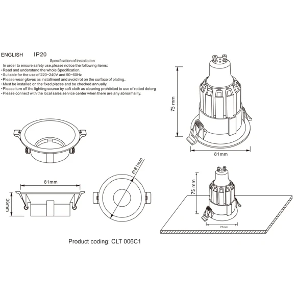 Светильник встраиваемый Crystal Lux CLT 006C1 WH