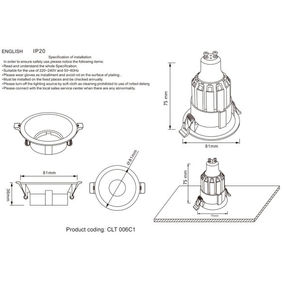 Светильник встраиваемый Crystal Lux CLT 006C1 WH