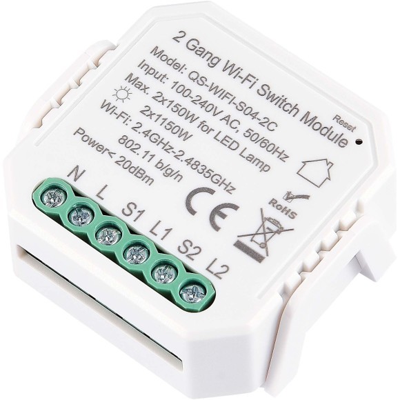 ST9000.500.02C WI-FI реле 2 канала, 2x150W,IP20, L46xW46xH18,230V, Белый AROUND