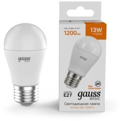 10502132 Лампа Gauss Basic Шар 13W 1200lm 3000K E27 LED 1/10/100 10502132 Лампа Gauss Basic Шар 13W 1200lm 3000K E27 LED 1/10/100