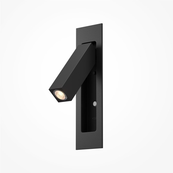 MOD495WL-L3B3K1 Черный настенный врезной светильник (бра) с поворотным плафоном, сенсорным диммером и зарядкой USB-Type C Maytoni Axiom