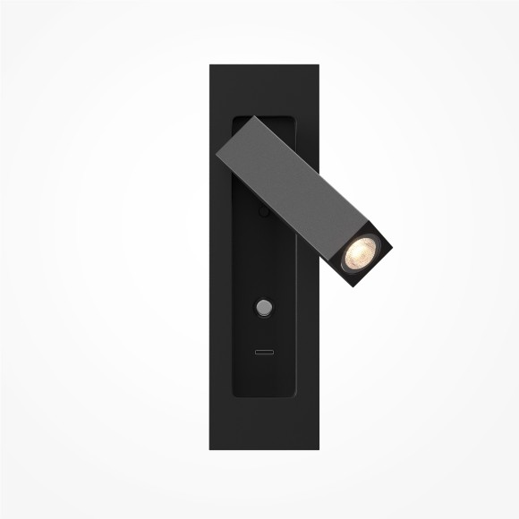 MOD495WL-L3B3K1 Черный настенный врезной светильник (бра) с поворотным плафоном, сенсорным диммером и зарядкой USB-Type C Maytoni Axiom