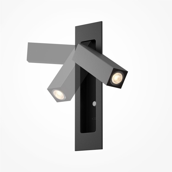 MOD495WL-L3B3K1 Черный настенный врезной светильник (бра) с поворотным плафоном, сенсорным диммером и зарядкой USB-Type C Maytoni Axiom