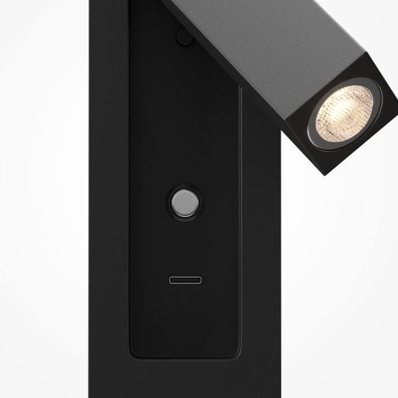 MOD495WL-L3B3K1 Черный настенный врезной светильник (бра) с поворотным плафоном, сенсорным диммером и зарядкой USB-Type C Maytoni Axiom