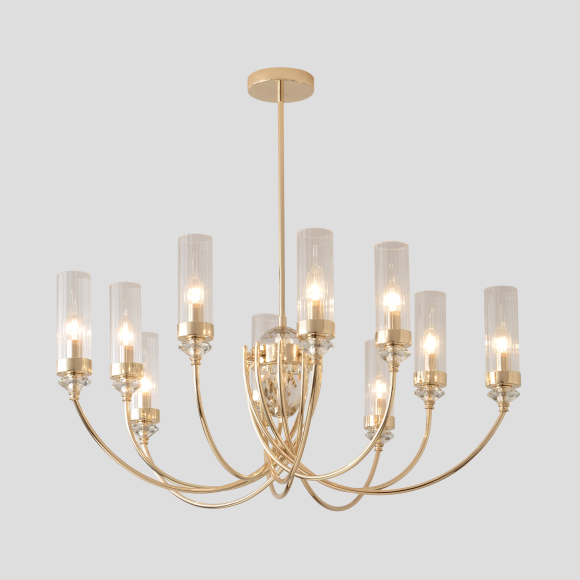 SECRET SP10 GOLD 4050/310 Crystal Lux Золотая люстра со стеклянными плафонами и хрусталём, 10 x E14 до 60 Вт, Ø860 мм, H425 мм, IP20, 220 В