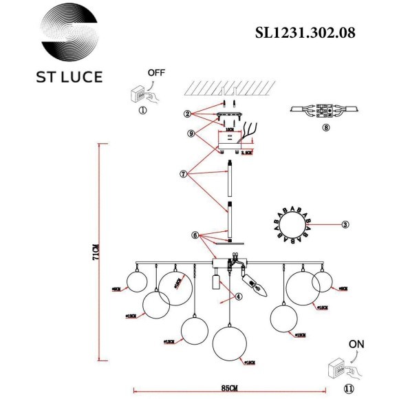 SL1231.302.08 Люстра потолочная ST-Luce Латунь/Белый E14 8*60W VITTORIA