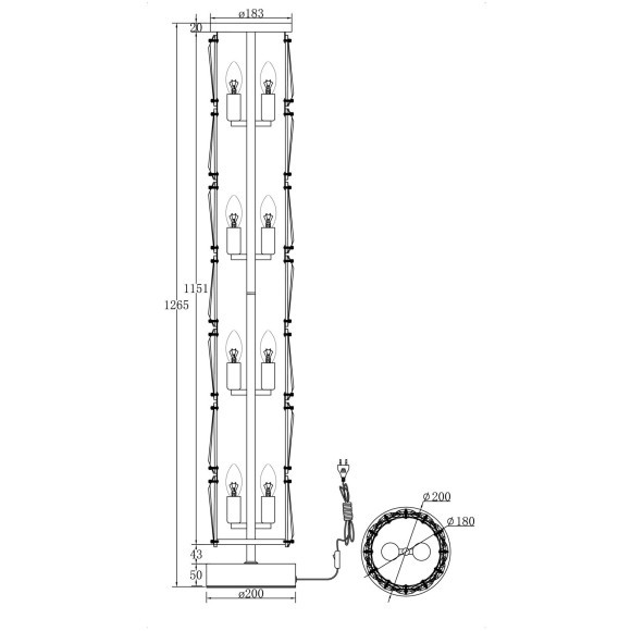 Торшер хрустальный с выключателем Puntes MOD043FL-08G