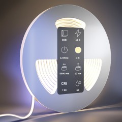 Maytoni 201078 Влагозащищенная светодиодная лента 5 метров, ширина 10мм серия ULTRA COB 24V 12Вт/м 1205Лм/м 3000К IP65 CRI90 180° кратность резки 41мм, раб. температура -30...+60°С