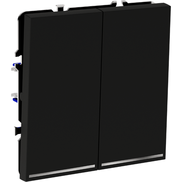 Выключатель встраиваемый VOLTUM S70 двухклавишный с подсветкой 10А, (черный матовый)