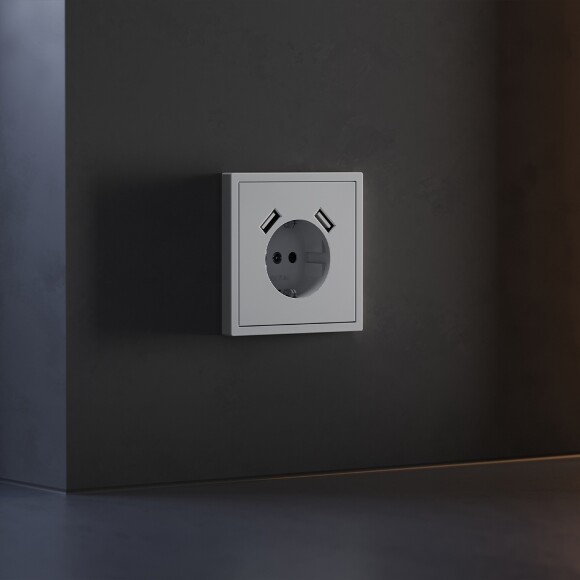 Накладка для розетки с заземлением и защитными шторками, с USB A+A, S70 (серый)