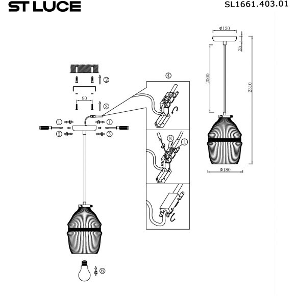 SL1661.403.01 Светильник подвесной ST-Luce Черный/Янтарный E27 1*40W COCOON