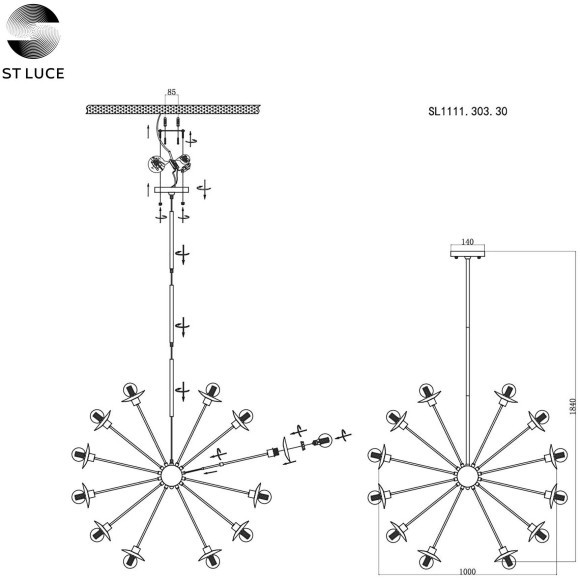 SL1111.303.30 Светильник подвесной ST-Luce Латунь E27 30*40W GUIDO SL1111.303.30 Светильник подвесной ST-Luce Латунь E27 30*40W GUIDO