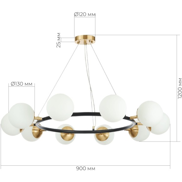 SLE220403-10 Светильник подвесной Черный, Латунь/Белый E27 10*60W FORLI