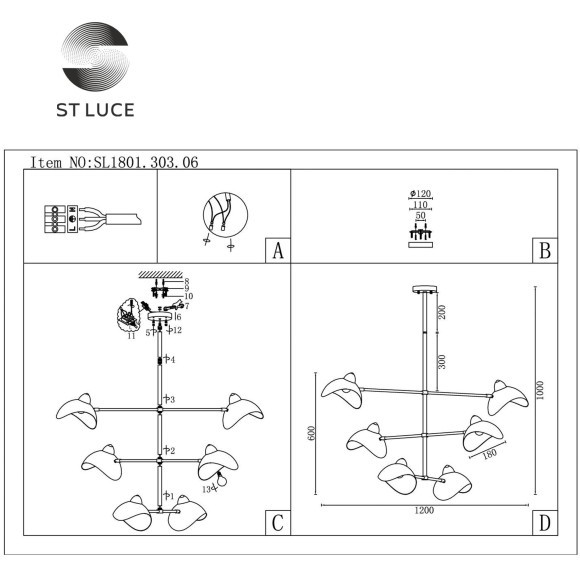 SL1801.303.06 Люстра подвесная ST-Luce Античная бронза/Черный E14 6*60W MINNE SL1801.303.06 Люстра подвесная ST-Luce Античная бронза/Черный E14 6*60W MINNE