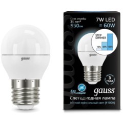 105102207-S Лампа Gauss Шар 7W 550lm 4100K Е27 шаг. диммирование LED 1/10/100 105102207-S Лампа Gauss Шар 7W 550lm 4100K Е27 шаг. диммирование LED 1/10/100