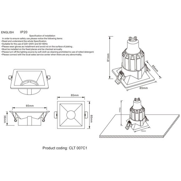 Светильник встраиваемый Crystal Lux CLT 007C1 BL