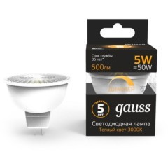 101506105-D Лампа Gauss MR16 5W 500lm 3000K GU10 диммируемая LED 1/10/100 101506105-D Лампа Gauss MR16 5W 500lm 3000K GU10 диммируемая LED 1/10/100