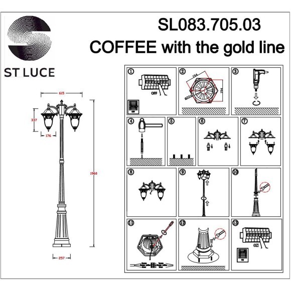 SL083.705.03 Светильник уличный наземный ST-Luce Кофейный/Кофейный, Прозрачный E27 3*60W CHIANI SL083.705.03 Светильник уличный наземный ST-Luce Кофейный/Кофейный, Прозрачный E27 3*60W CHIANI