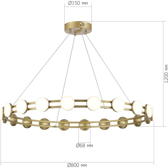 SL6610.203.20 Светодиодная подвесная люстра, матовое золото, 40W 4000K 4000Лм на 14м2 MONRO