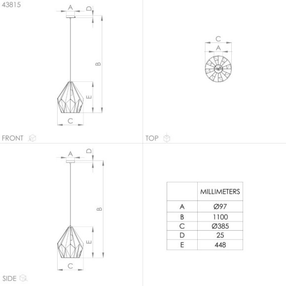 43815 Подвесной потолочный светильник (люстра) CARLTON, 1Х60W, E27, H1100, ?385, сталь, золотой
