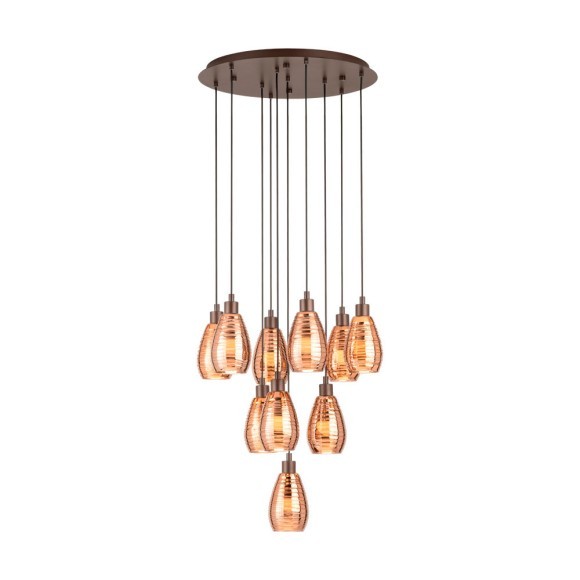 39509 EGLO SIRACUSA Подвесной светильник с 10 лампами E27, 600Вт, медное стекло, коричневый металл, модерн