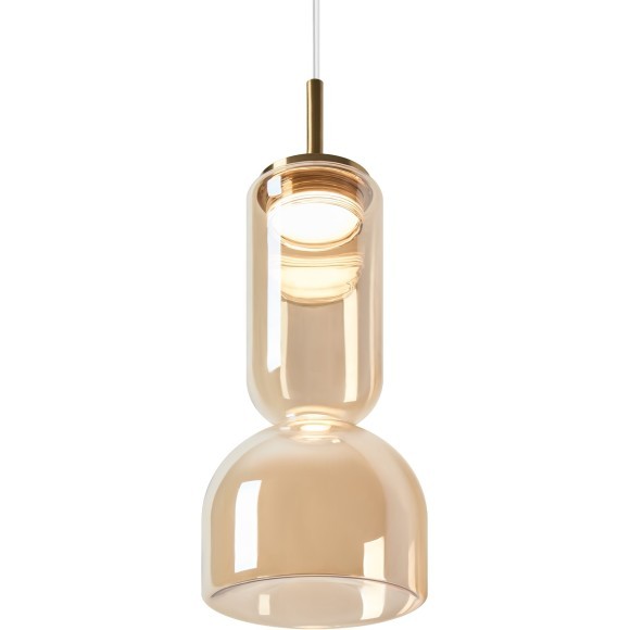 Freya Ore FR5636WL-L6AM Дизайнерское настенное LED-бра в стиле модерн, 6 Вт, 3000К, CRI 80, 350 лм, 120°, 220В, основание металл цвета латунь и плафон стекло янтарного цвета, без выключателя на корпусе, габариты 580 x 200 x 130 мм