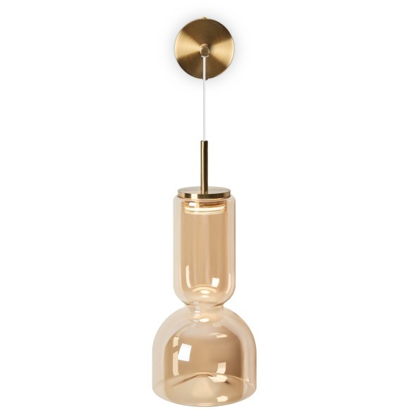 Freya Ore FR5636WL-L6AM Дизайнерское настенное LED-бра в стиле модерн, 6 Вт, 3000К, CRI 80, 350 лм, 120°, 220В, основание металл цвета латунь и плафон стекло янтарного цвета, без выключателя на корпусе, габариты 580 x 200 x 130 мм